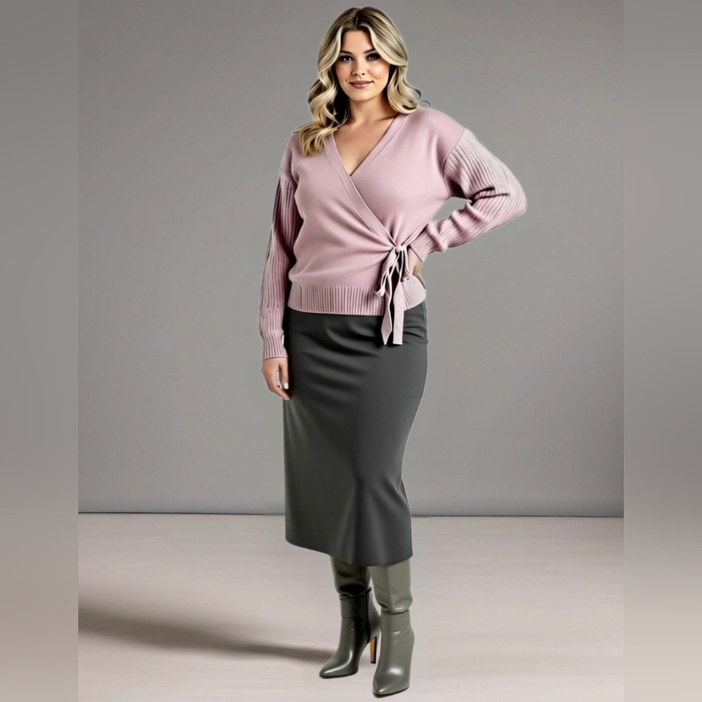 Lotus Pink Faux Wrap Sweater